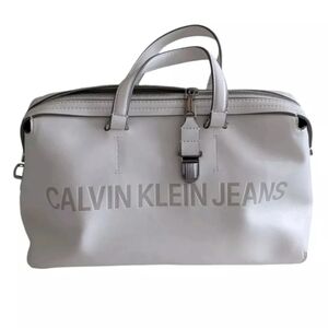 Calvin Klein white zip adjustable Medium Sized Tote Bag